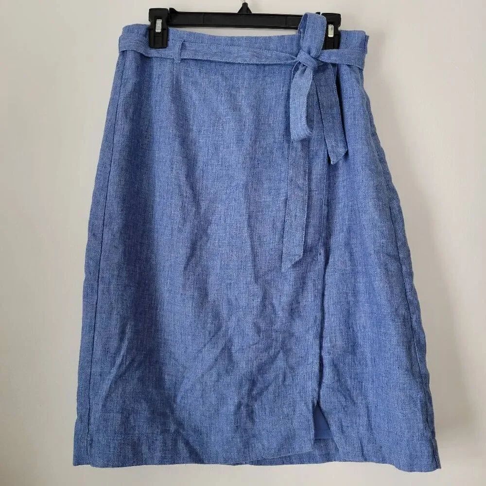 Banana Republic Blue Linen Wrap Midi Skirt Petite 10P